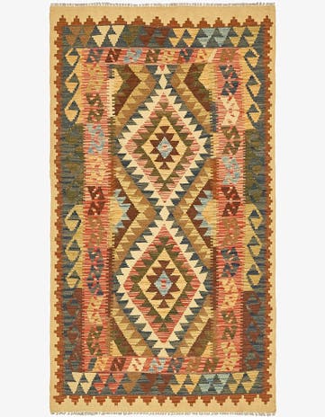 3' 6 x 6' 5 Hand Woven Kilim Maymana Wool Rug