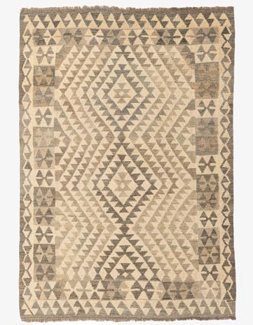 4' 1 x 5' 10 Hand Woven Kilim Maymana Wool Rug