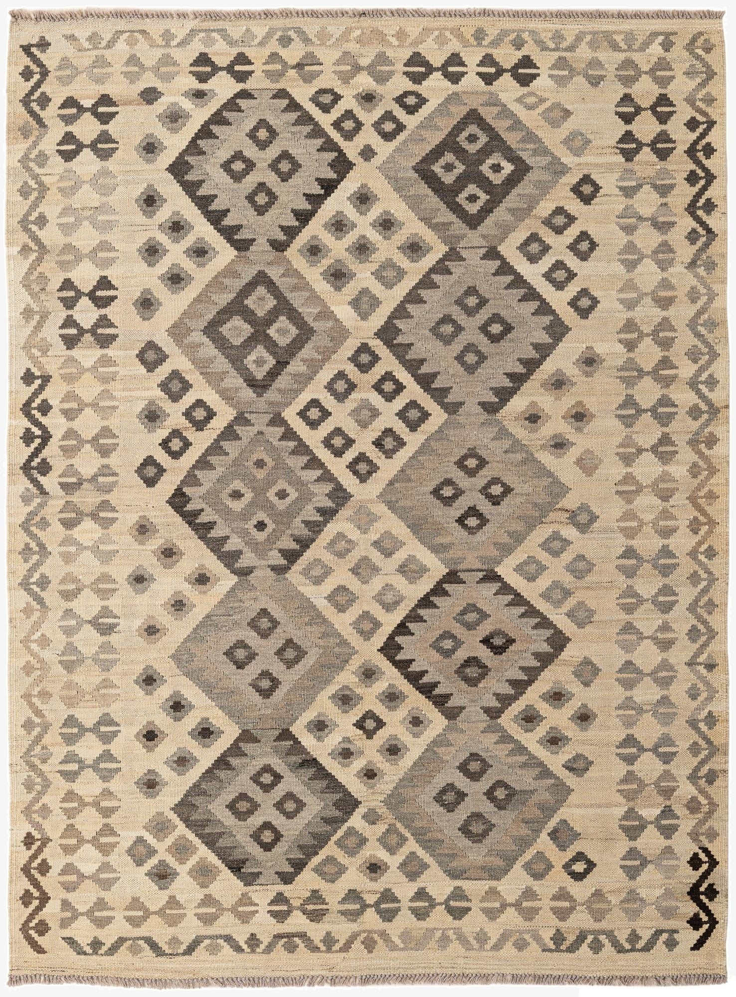 5' x 6' 8  Hand Woven Kilim Maymana Wool Rug