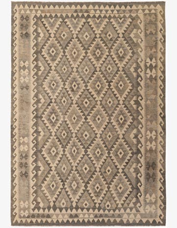 6' 8 x 9' 7 Hand Woven Kilim Maymana Wool Rug
