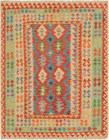 5' 2 x 6' 9 Hand Woven Kilim Maymana Wool Rug