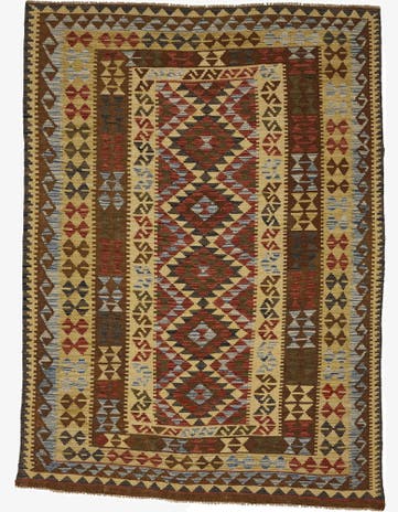 4' 8 x 6' 6 Hand Woven Kilim Maymana Wool Rug