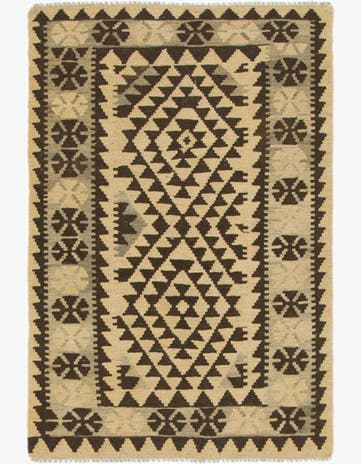2' 10 x 4' 3 Hand Woven Kilim Maymana Wool Rug