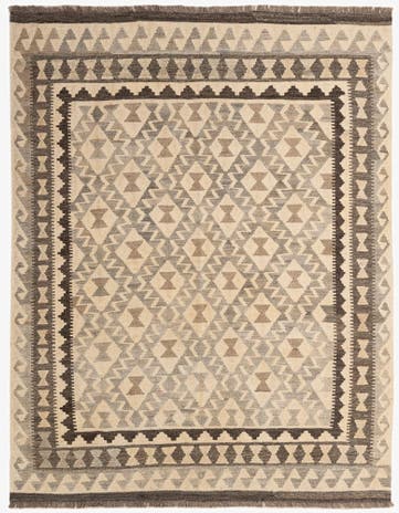5' 3 x 6' 8 Hand Woven Kilim Maymana Wool Rug