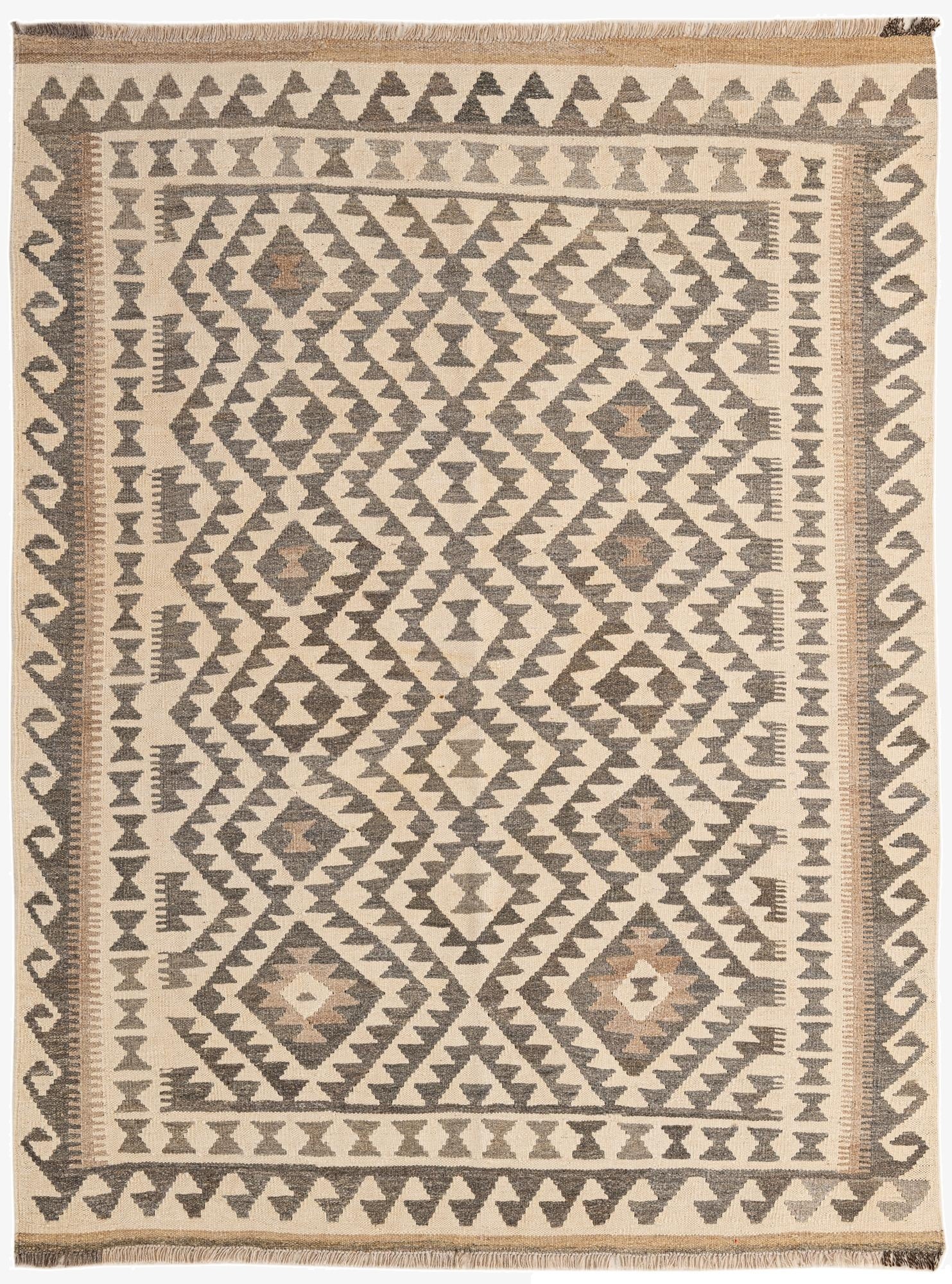 5' 2 x 6' 9  Hand Woven Kilim Maymana Wool Rug