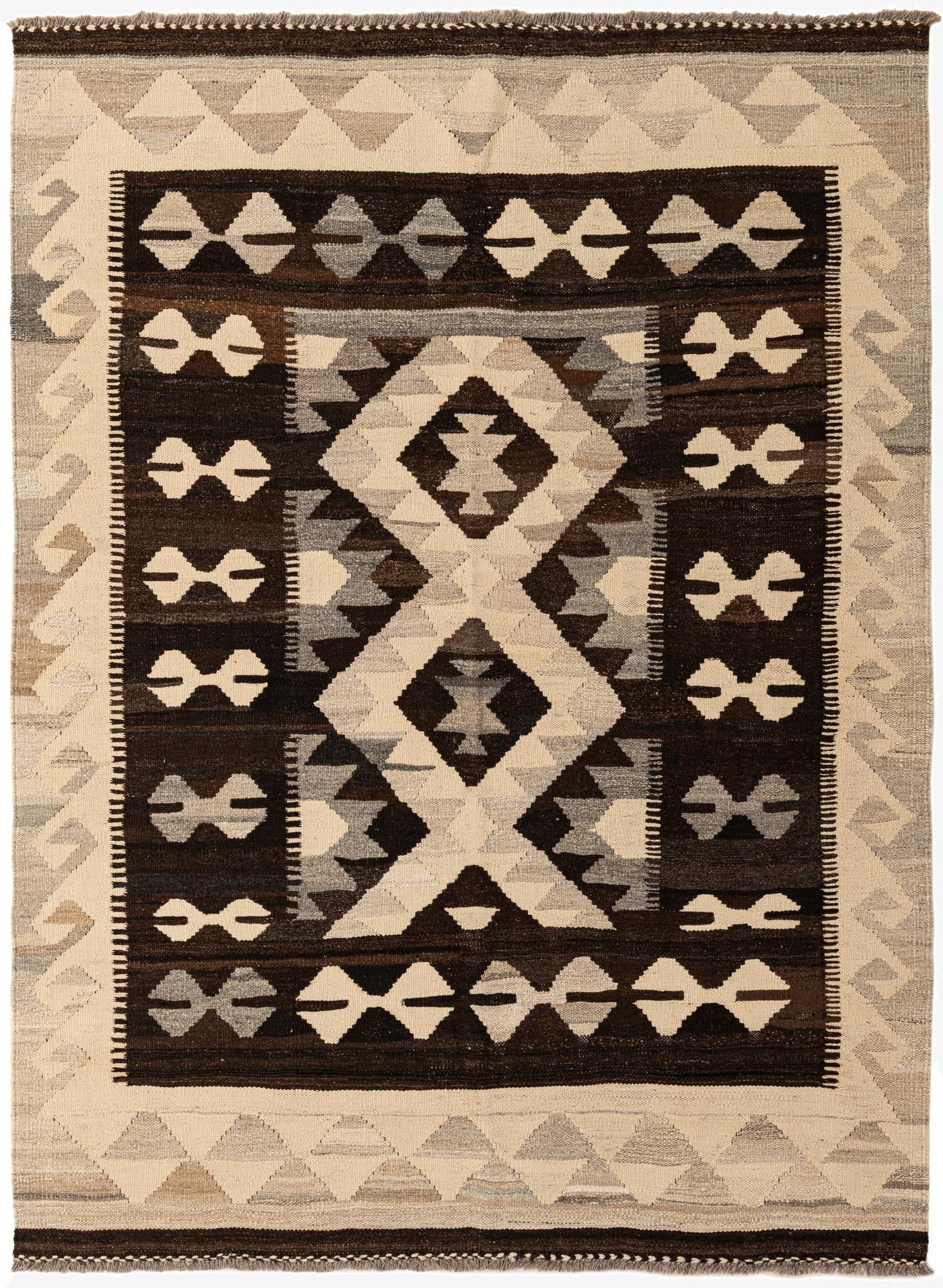 4' 11 x 6' 4  Hand Woven Kilim Maymana Wool Rug