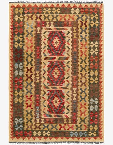 4' 6 x 6' 5 Hand Woven Kilim Maymana Wool Rug