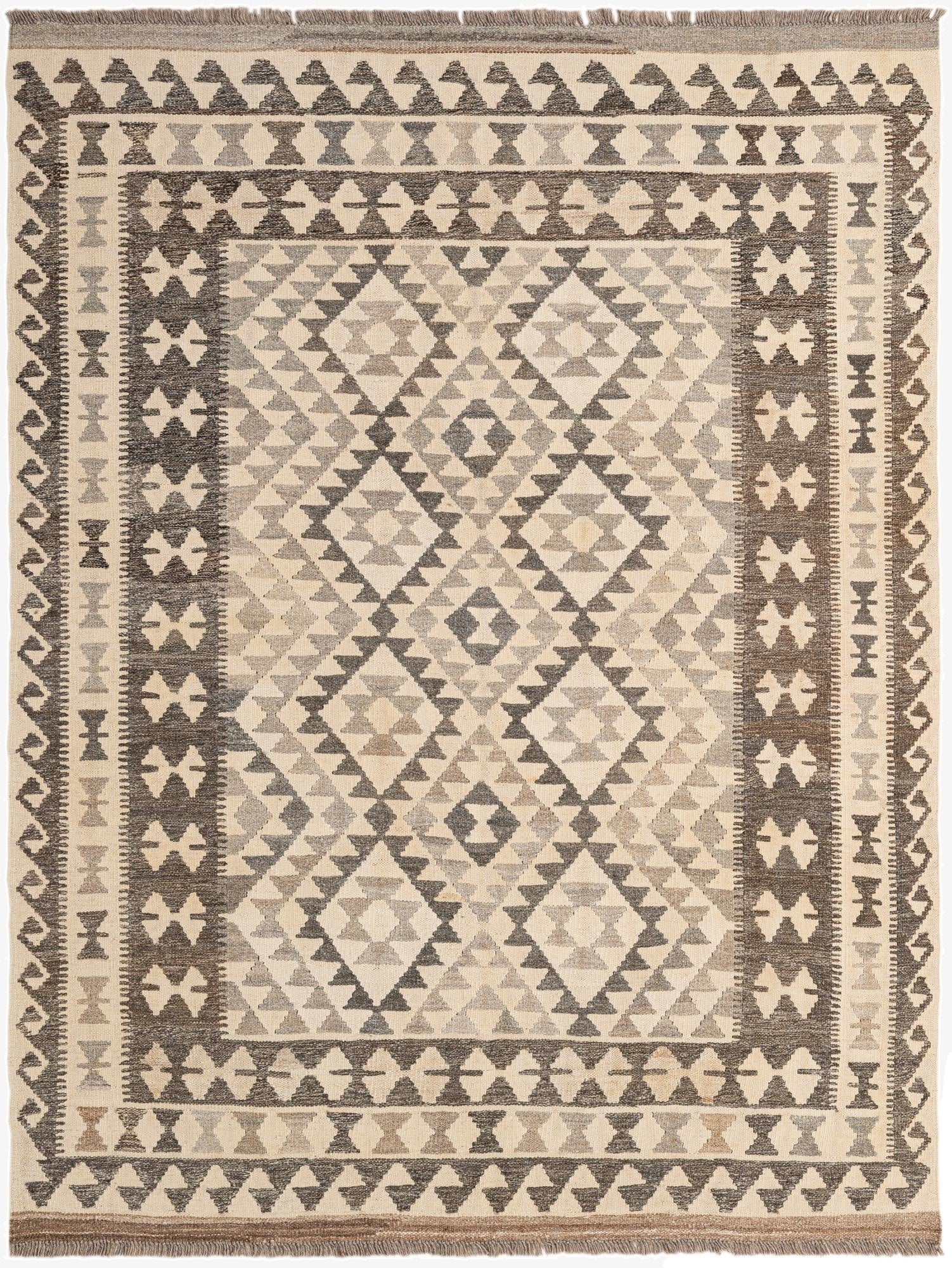 5' x 6' 7  Hand Woven Kilim Maymana Wool Rug