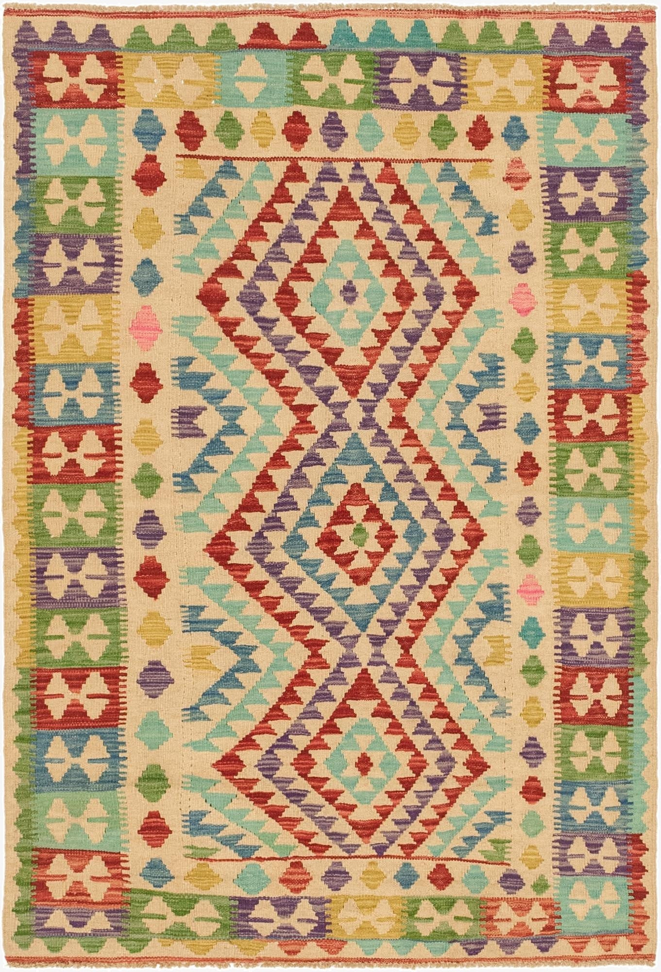 3' 11 x 5' 10  Hand Woven Kilim Maymana Wool Rug