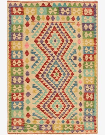 3' 11 x 5' 10 Hand Woven Kilim Maymana Wool Rug