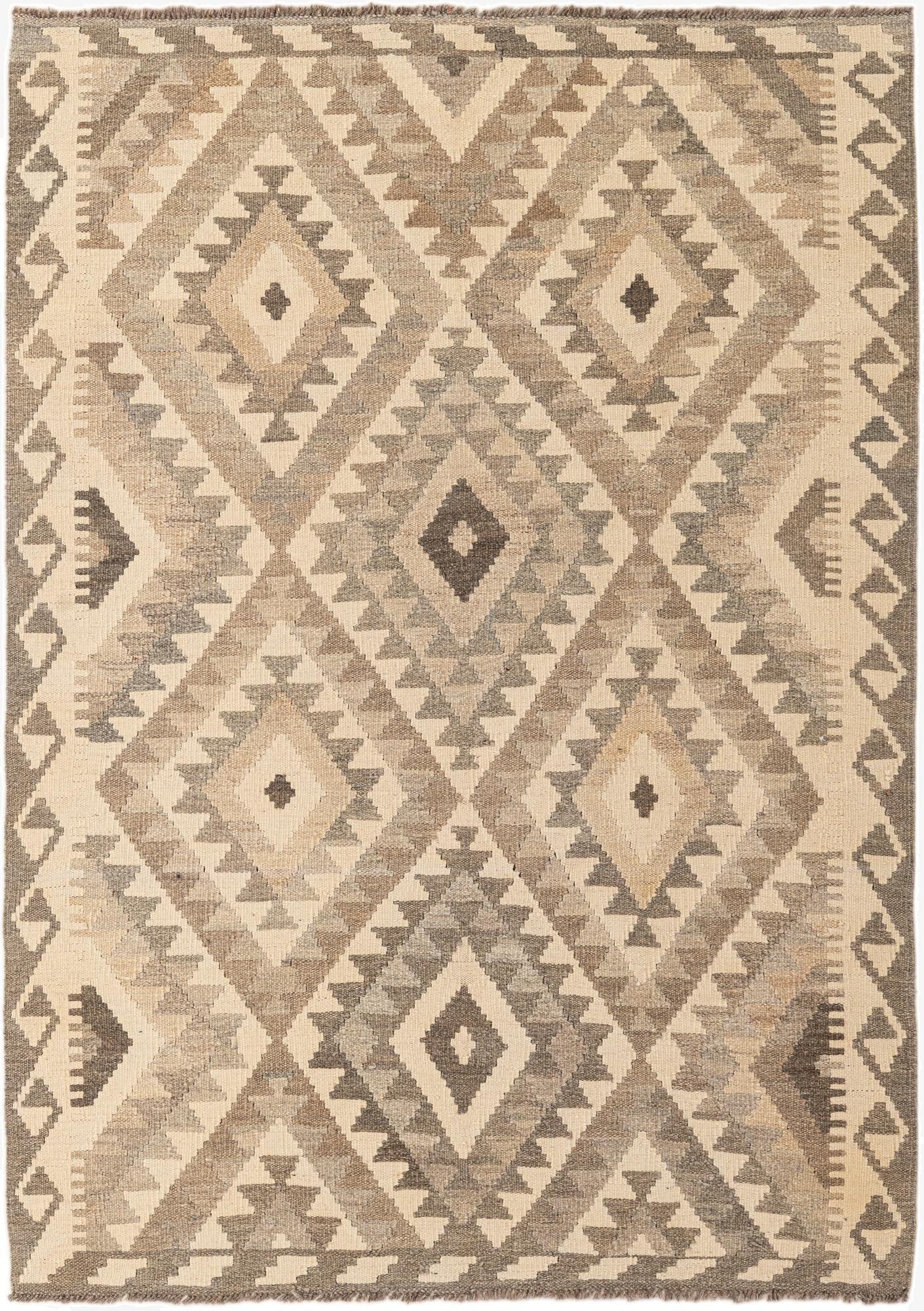 4' 3 x 5' 11  Hand Woven Kilim Maymana Wool Rug