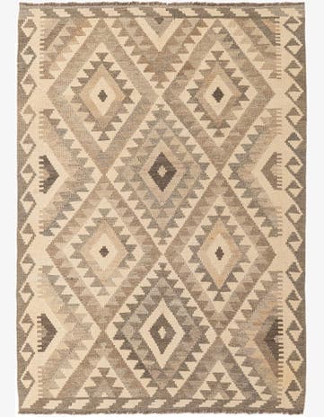 4' 3 x 5' 11 Hand Woven Kilim Maymana Wool Rug