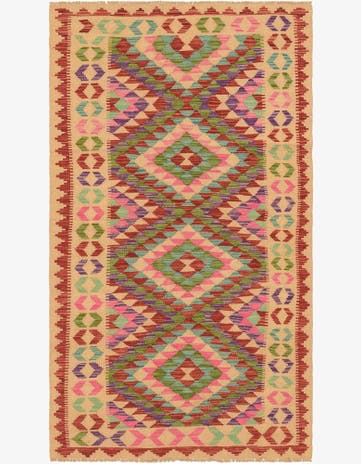 3' 5 x 6' 3 Hand Woven Kilim Maymana Wool Rug