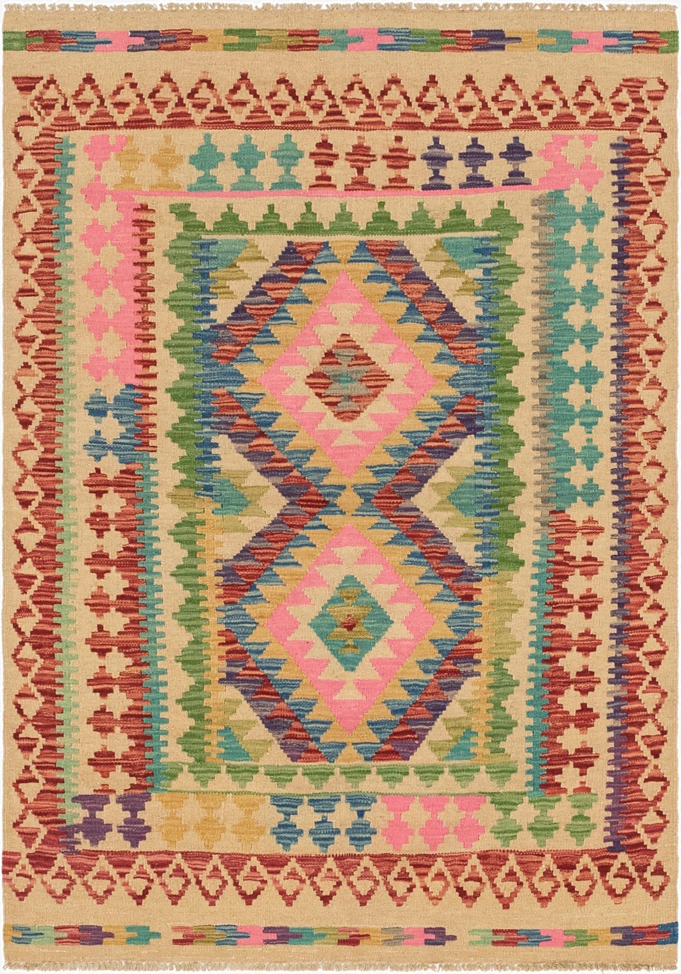 3' 11 x 5' 6  Hand Woven Kilim Maymana Wool Rug