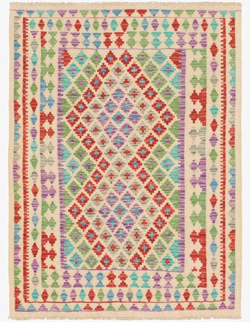3' 6 x 4' 9 Hand Woven Kilim Maymana Wool Rug