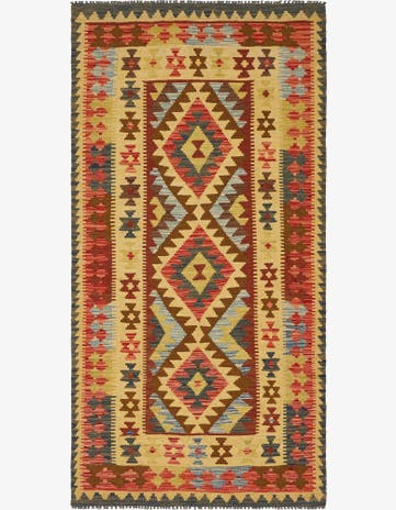3' 3 x 6' 5 Hand Woven Kilim Maymana Wool Rug