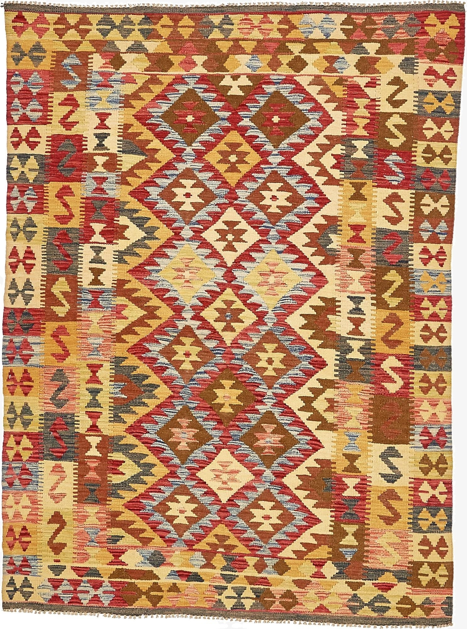 4' 9 x 6' 5  Hand Woven Kilim Maymana Wool Rug