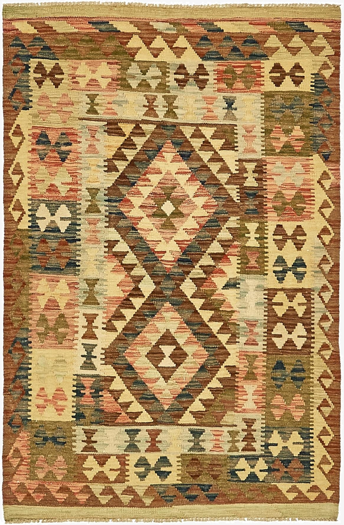 3' 2 x 4' 10  Hand Woven Kilim Maymana Wool Rug