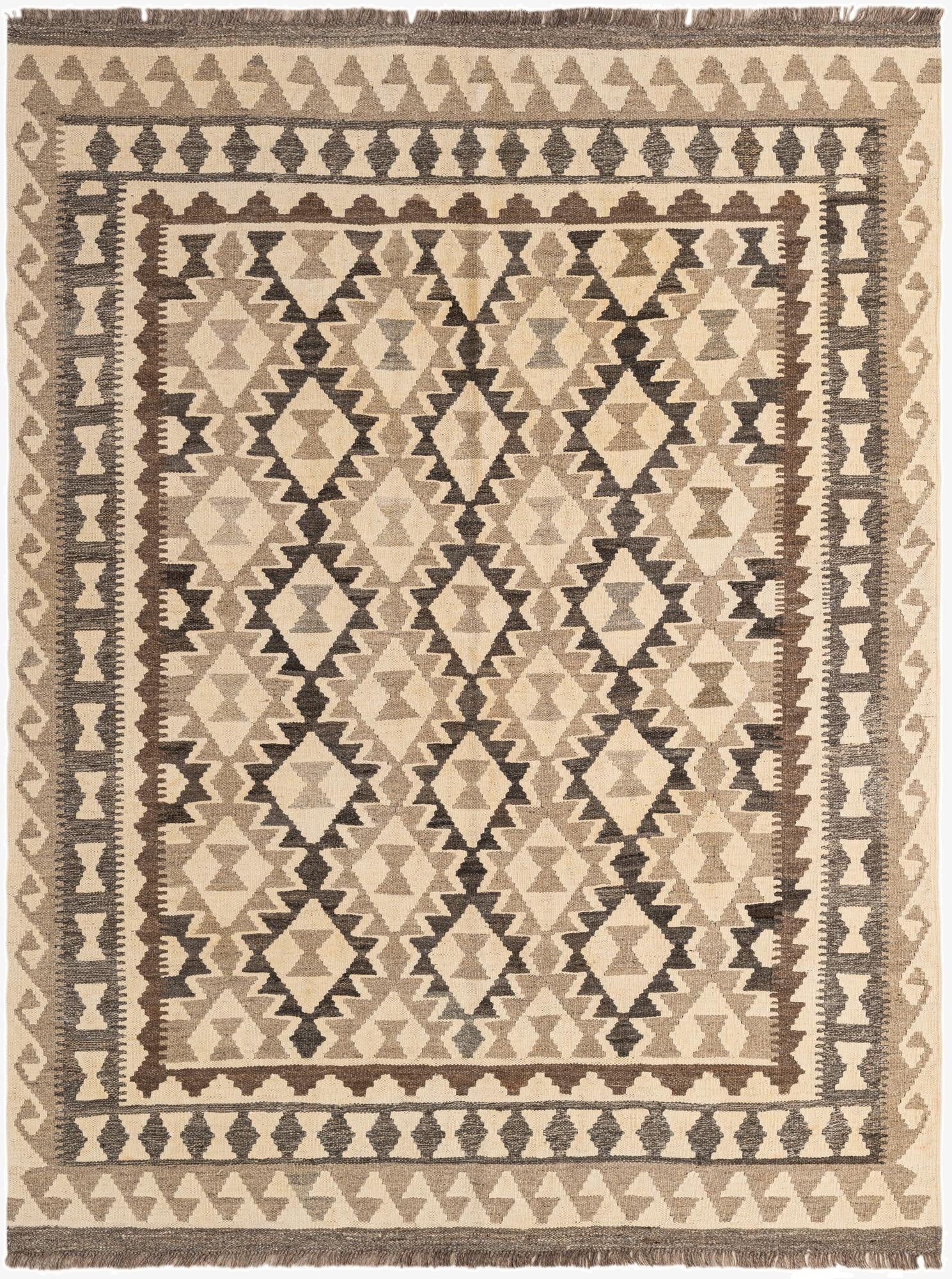 5' 2 x 6' 9  Hand Woven Kilim Maymana Wool Rug