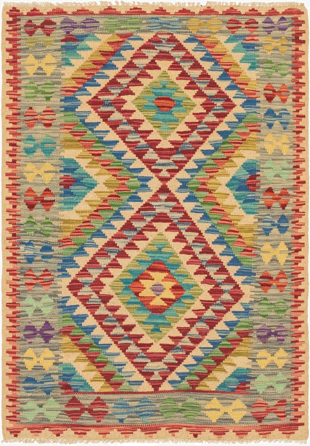 2' 10 x 4'  Hand Woven Kilim Maymana Wool Rug