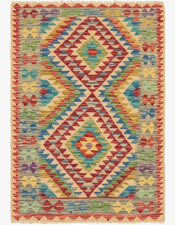 2' 10 x 4' Hand Woven Kilim Maymana Wool Rug