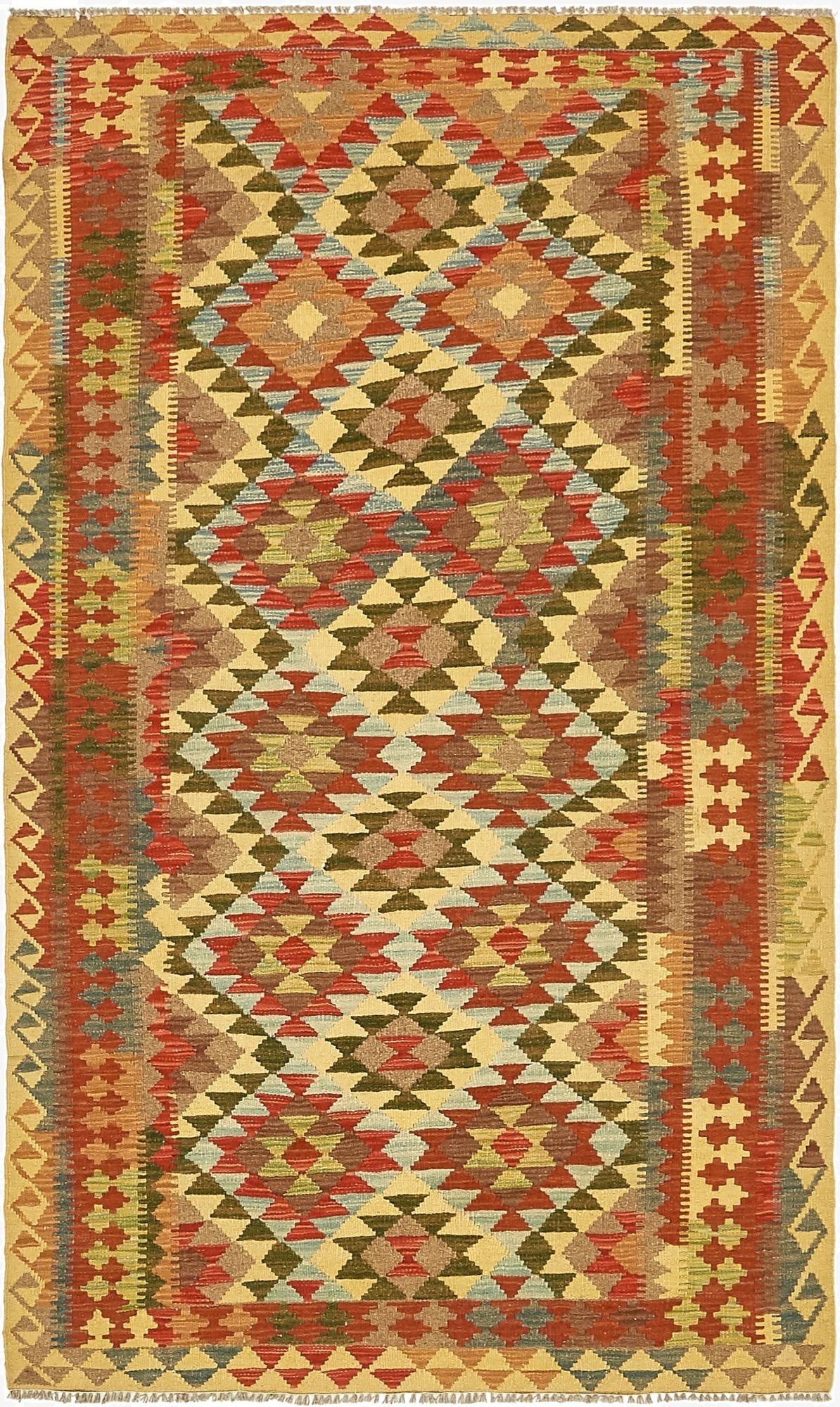 4' x 6' 9  Hand Woven Kilim Maymana Wool Rug