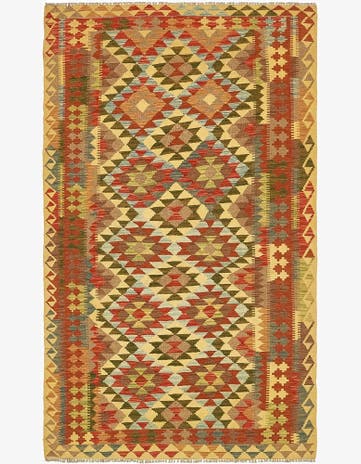 4' x 6' 9 Hand Woven Kilim Maymana Wool Rug