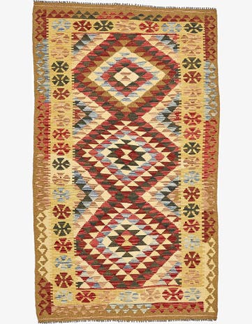 4' x 6' 9 Hand Woven Kilim Maymana Wool Rug