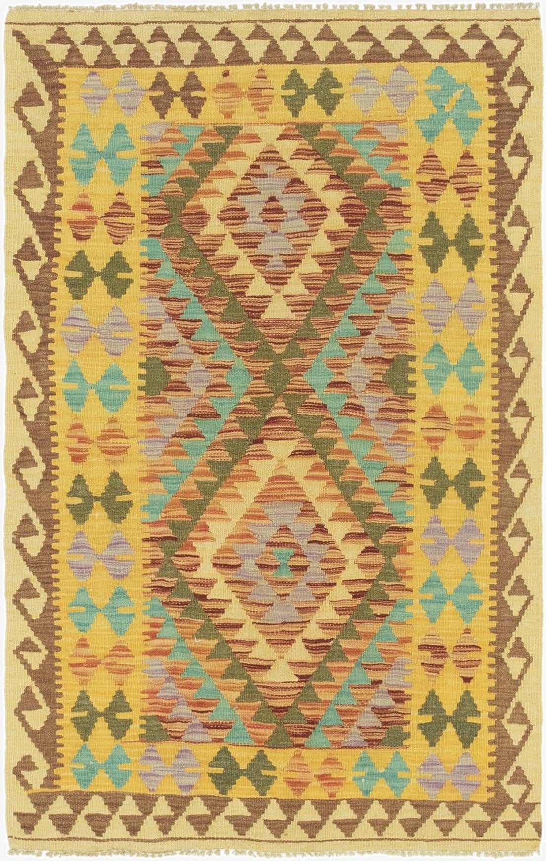 3' 2 x 5' 2  Hand Woven Kilim Maymana Wool Rug