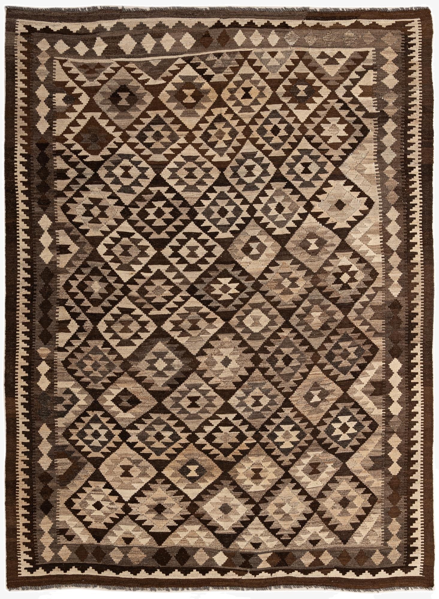 6' 7 x 8' 11  Hand Woven Kilim Maymana Wool Rug