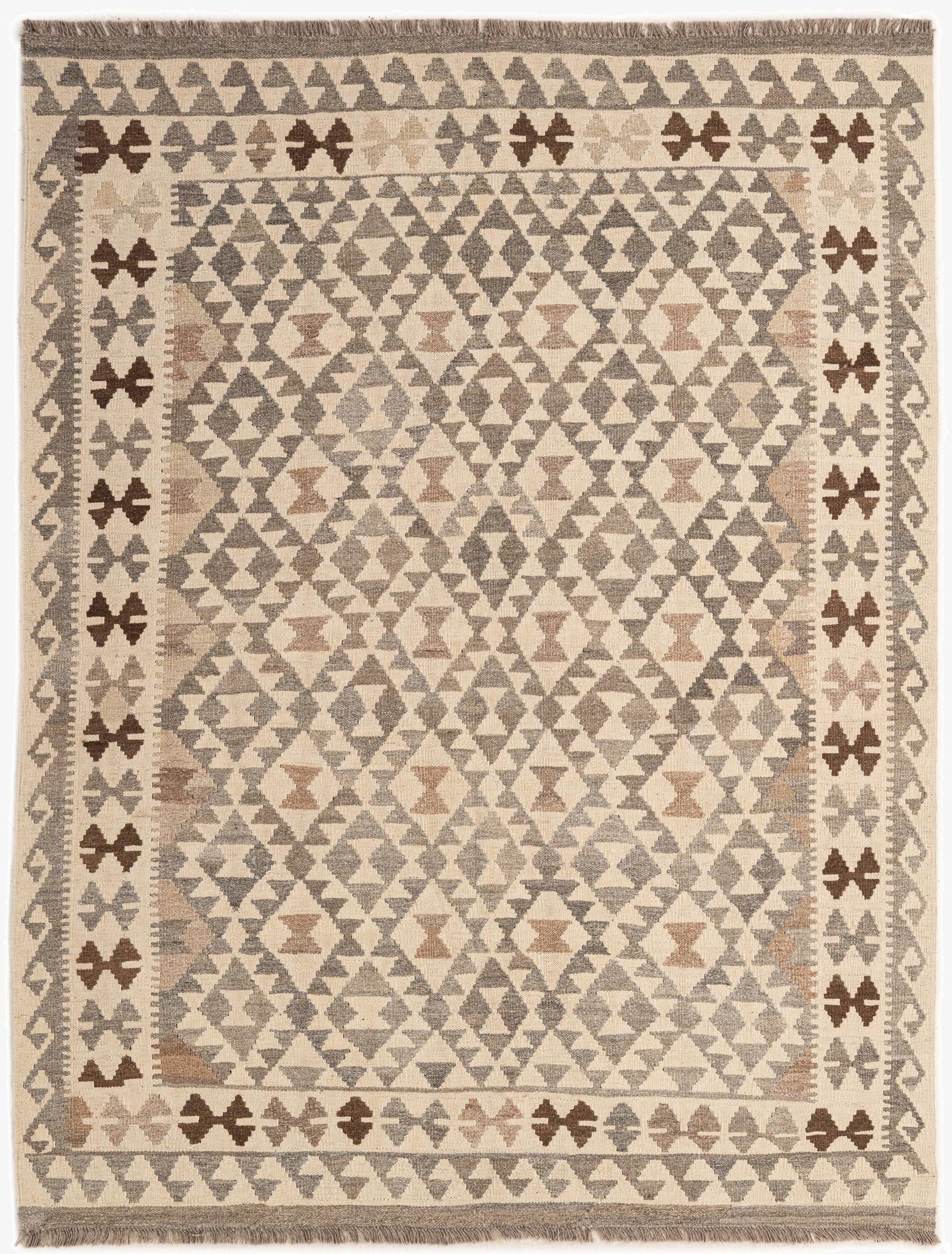 5' 3 x 6' 8  Hand Woven Kilim Maymana Wool Rug