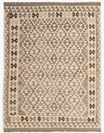 5' 3 x 6' 8 Hand Woven Kilim Maymana Wool Rug