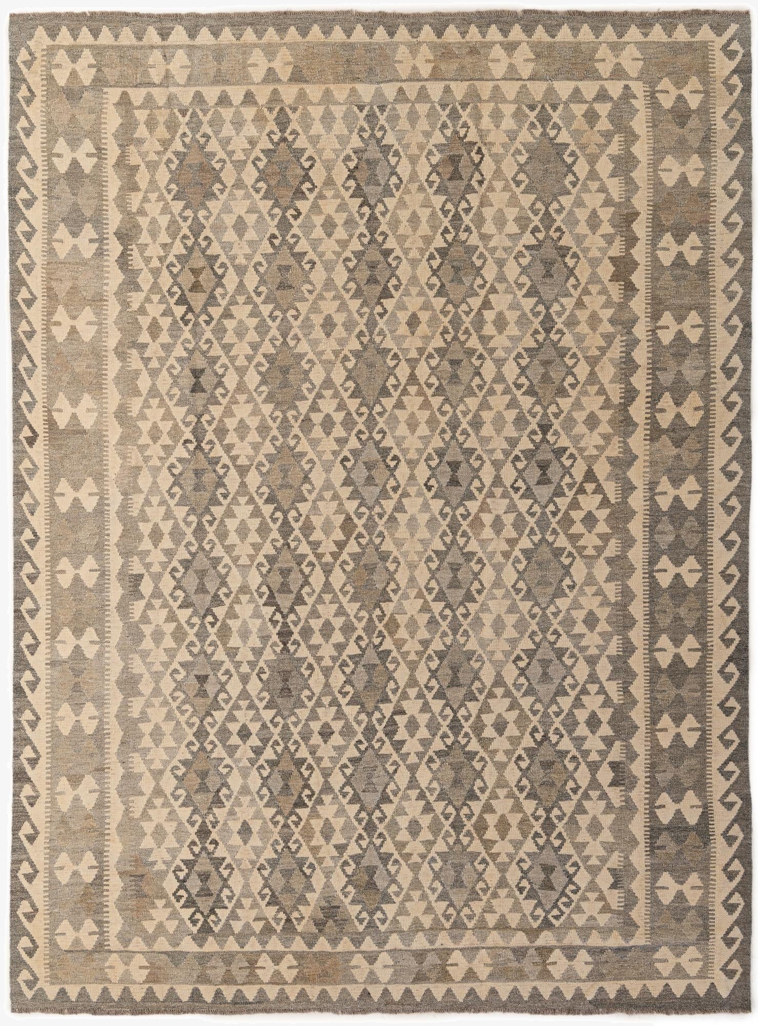 7' 3 x 9' 8  Hand Woven Kilim Maymana Wool Rug