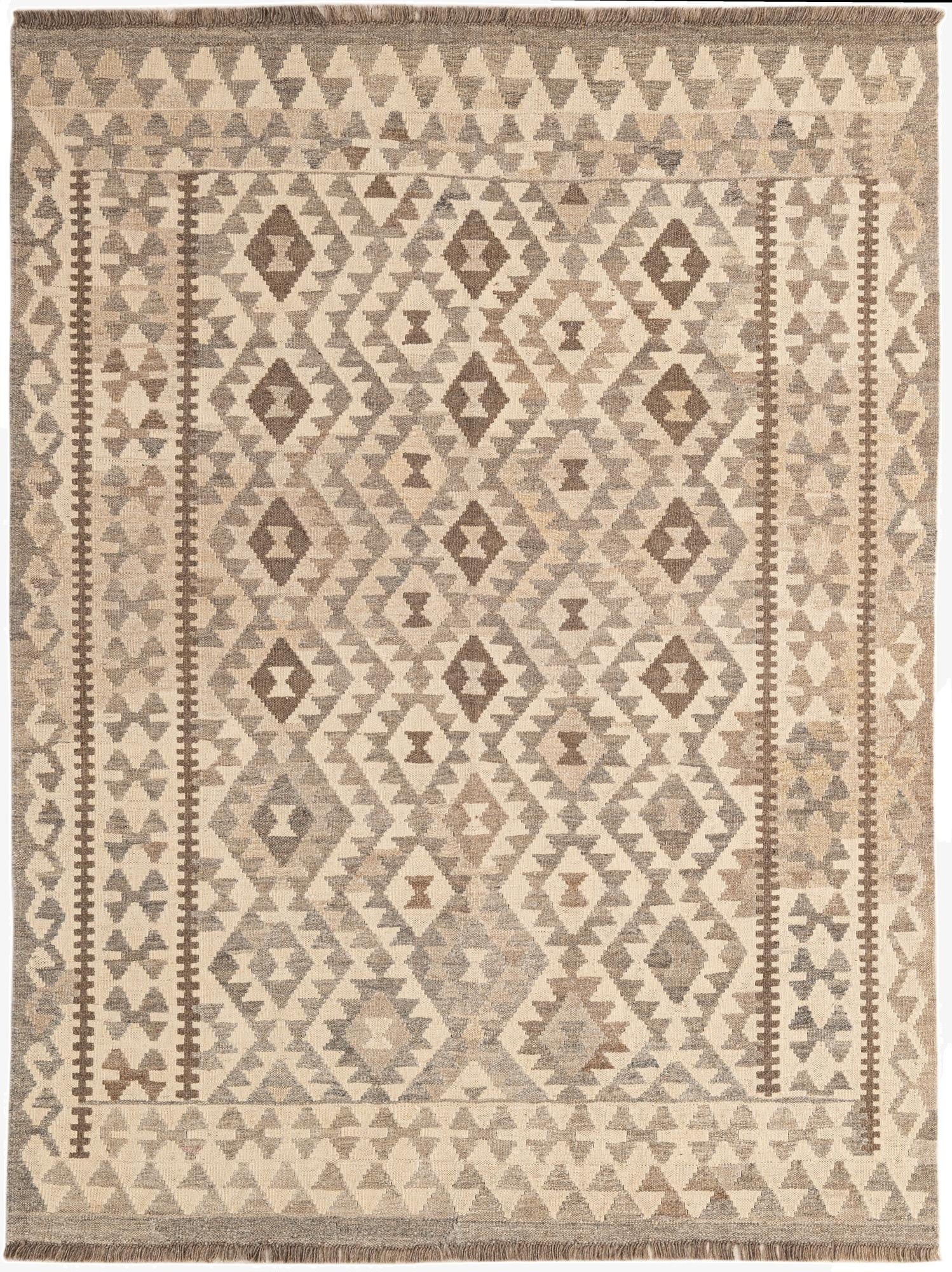 4' 10 x 6' 6  Hand Woven Kilim Maymana Wool Rug