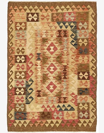 3' 4 x 4' 10 Hand Woven Kilim Maymana Wool Rug