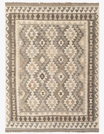 5' 1 x 6' 9 Hand Woven Kilim Maymana Wool Rug