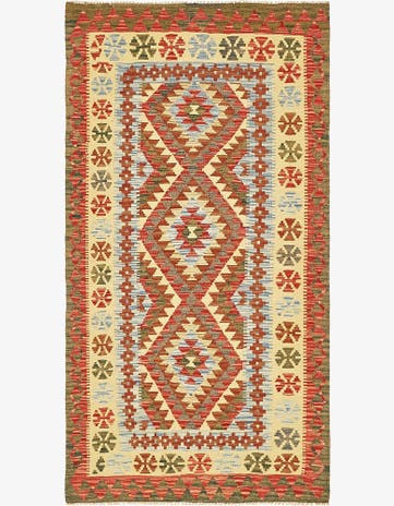 3' 3 x 6' 4 Hand Woven Kilim Maymana Wool Rug