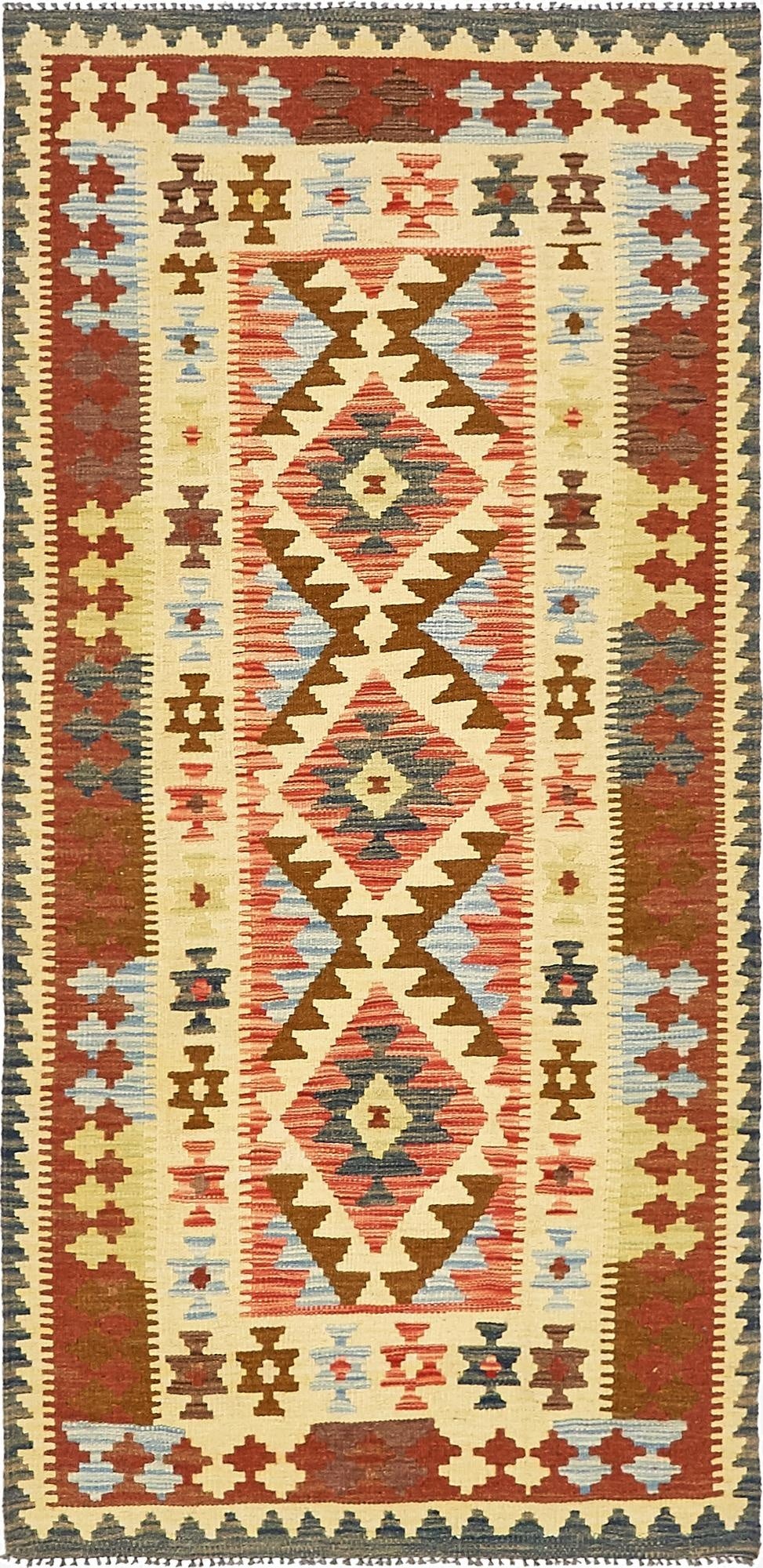 3' 2 x 6' 6  Hand Woven Kilim Maymana Wool Rug