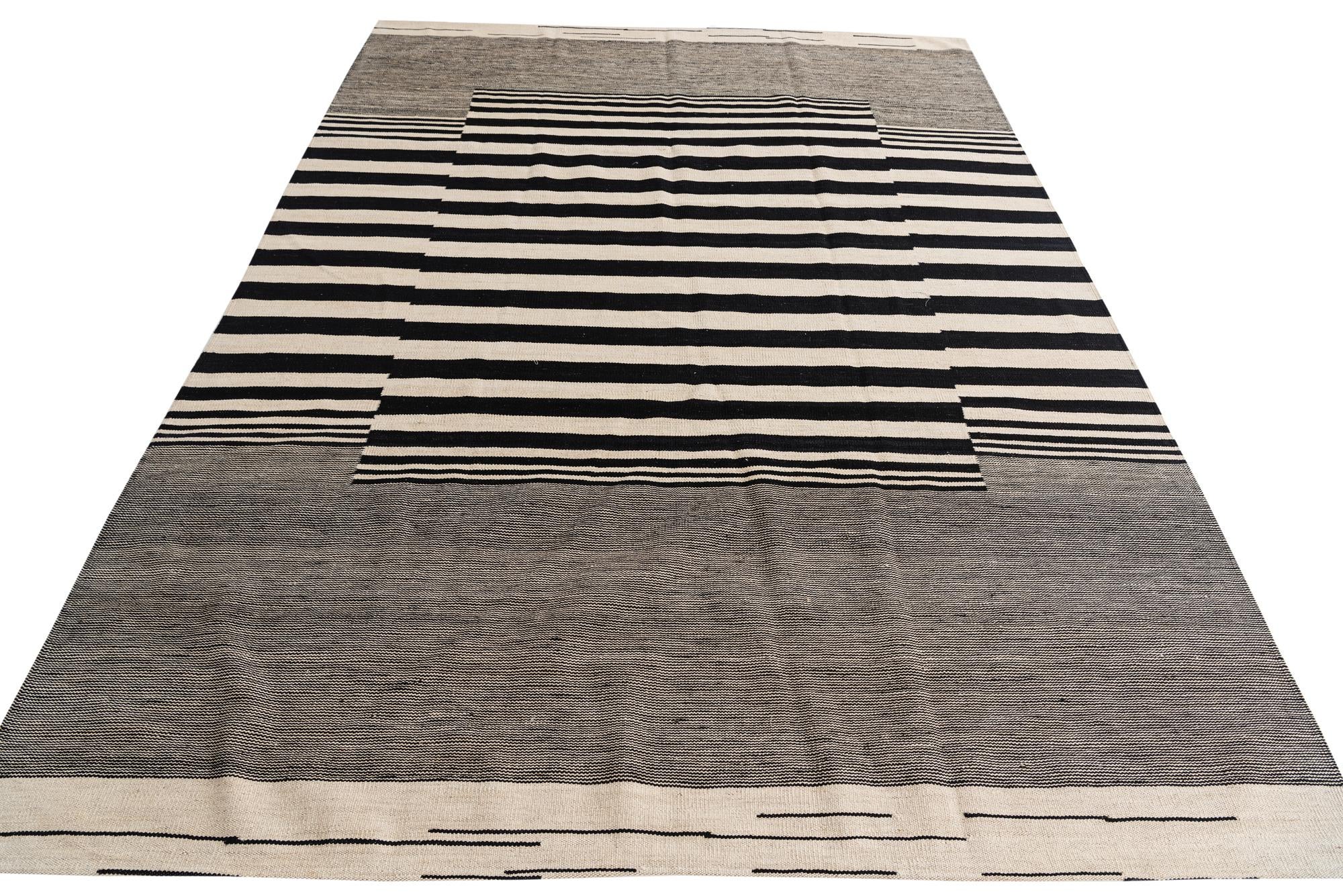 7' x 9' 7 Hand Woven Kilim Modern Wool Rug
