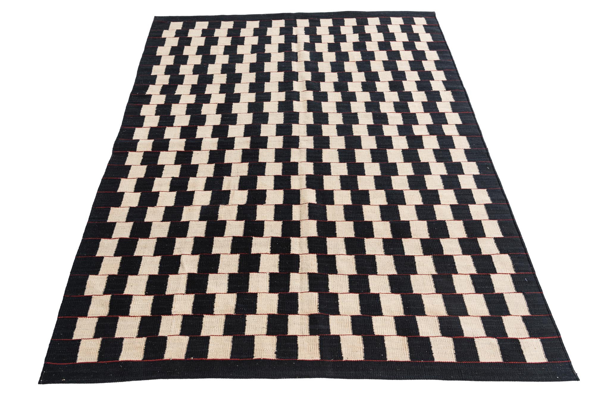 5' x 6' 3 Hand Woven Kilim Modern Wool Rug