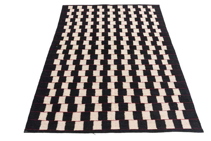 4' 4 x 5' 8 Hand Woven Kilim Modern Wool Rug