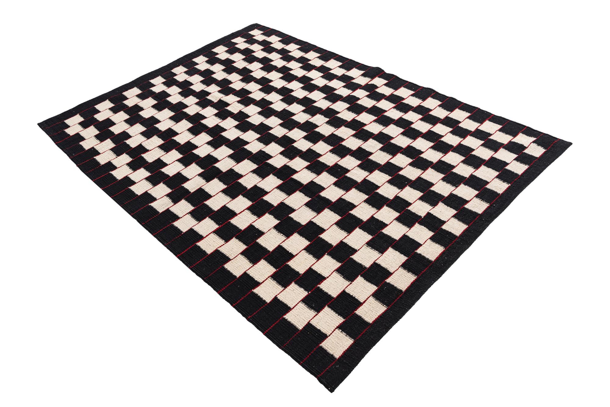4' 5 x 5' 10 Hand Woven Kilim Modern Wool Rug