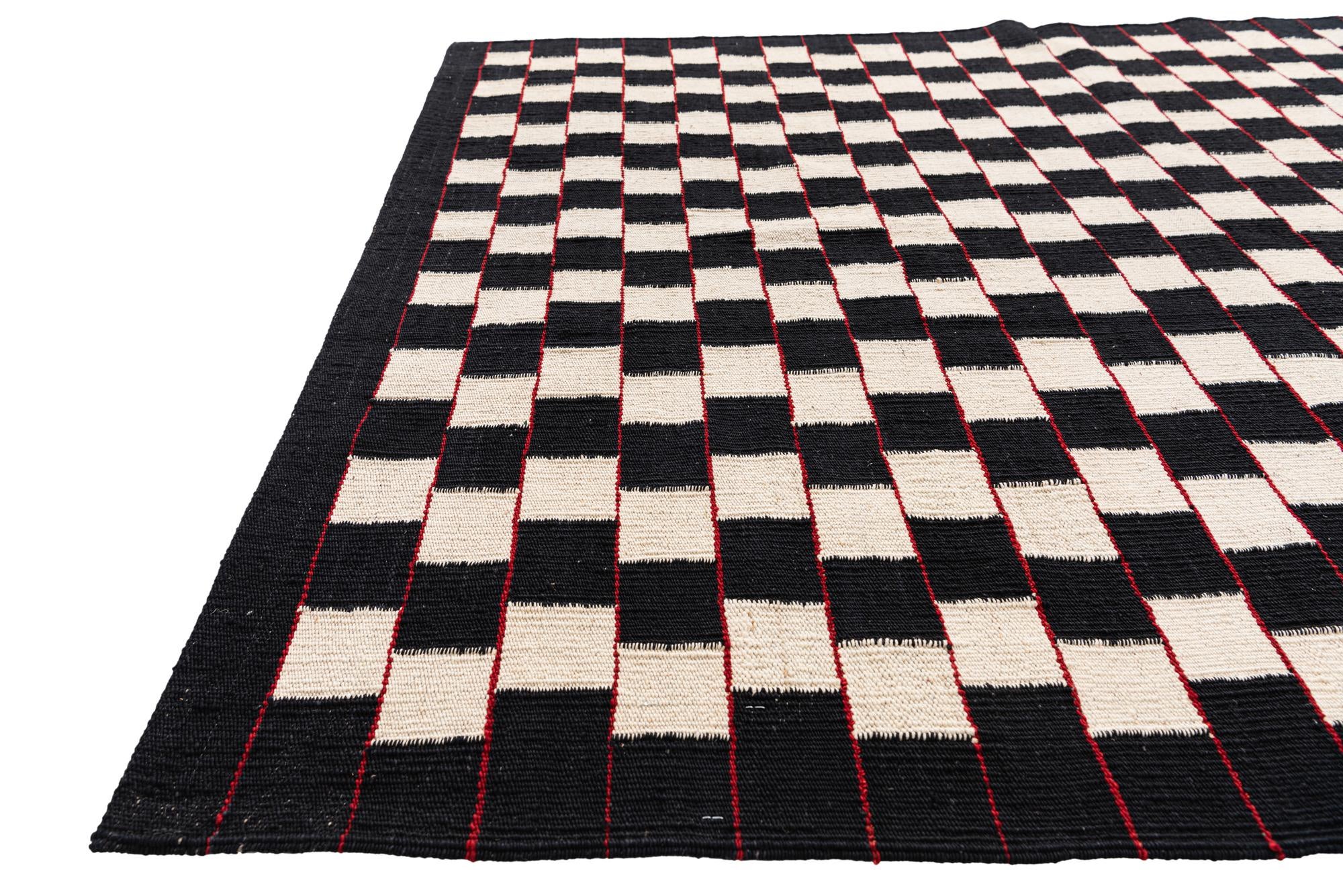 4' 5 x 5' 10 Hand Woven Kilim Modern Wool Rug