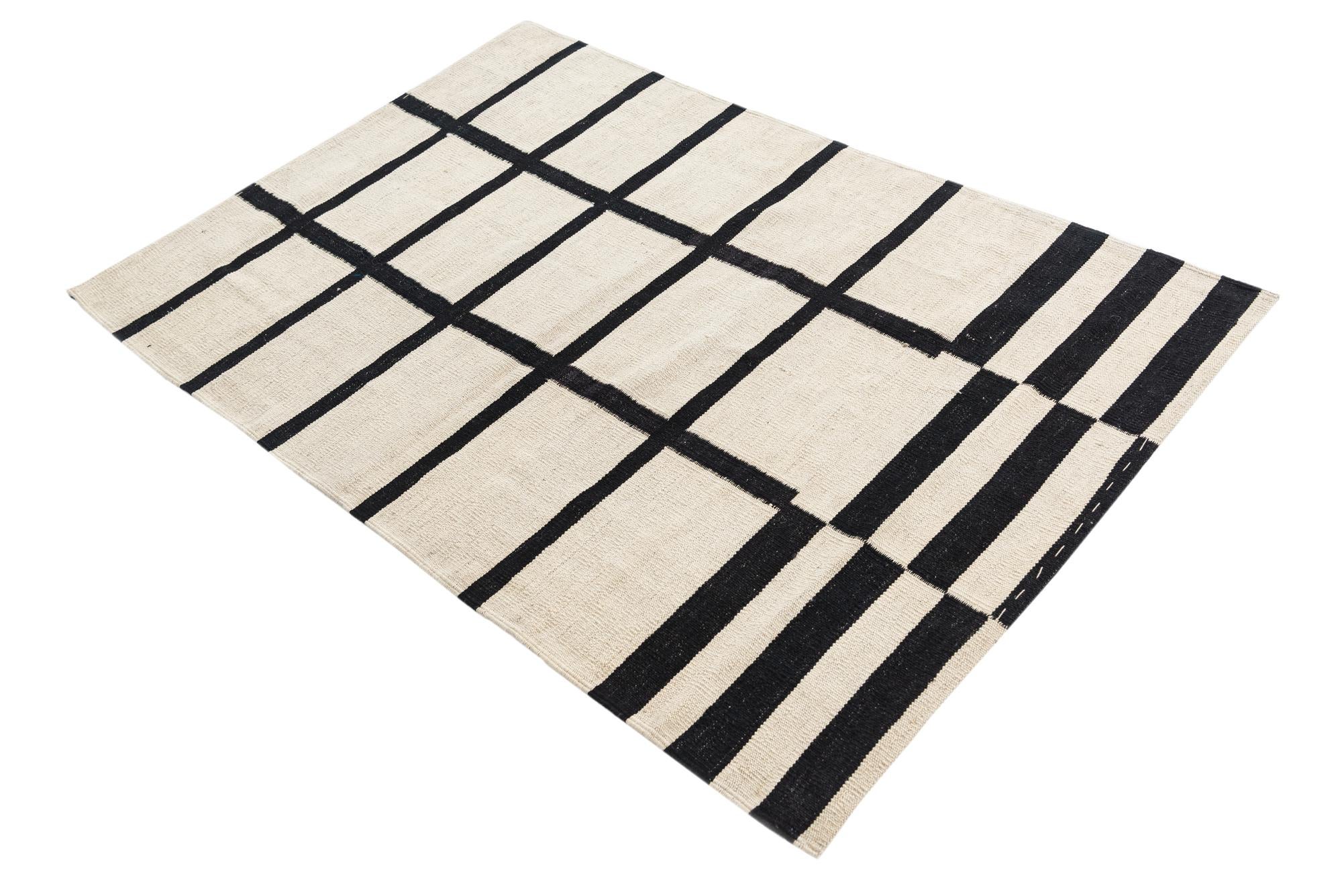 3' 5 x 5' 2 Hand Woven Kilim Modern Wool Rug
