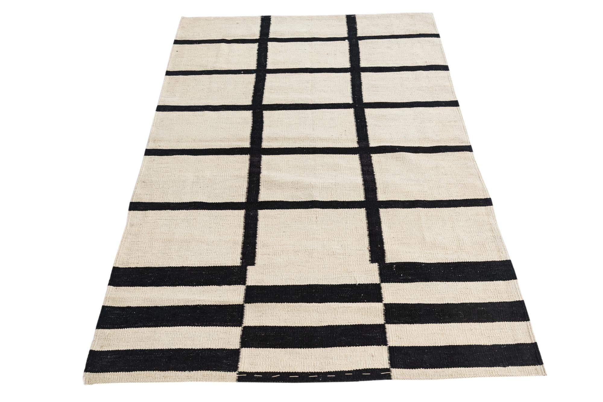 3' 5 x 5' 2 Hand Woven Kilim Modern Wool Rug