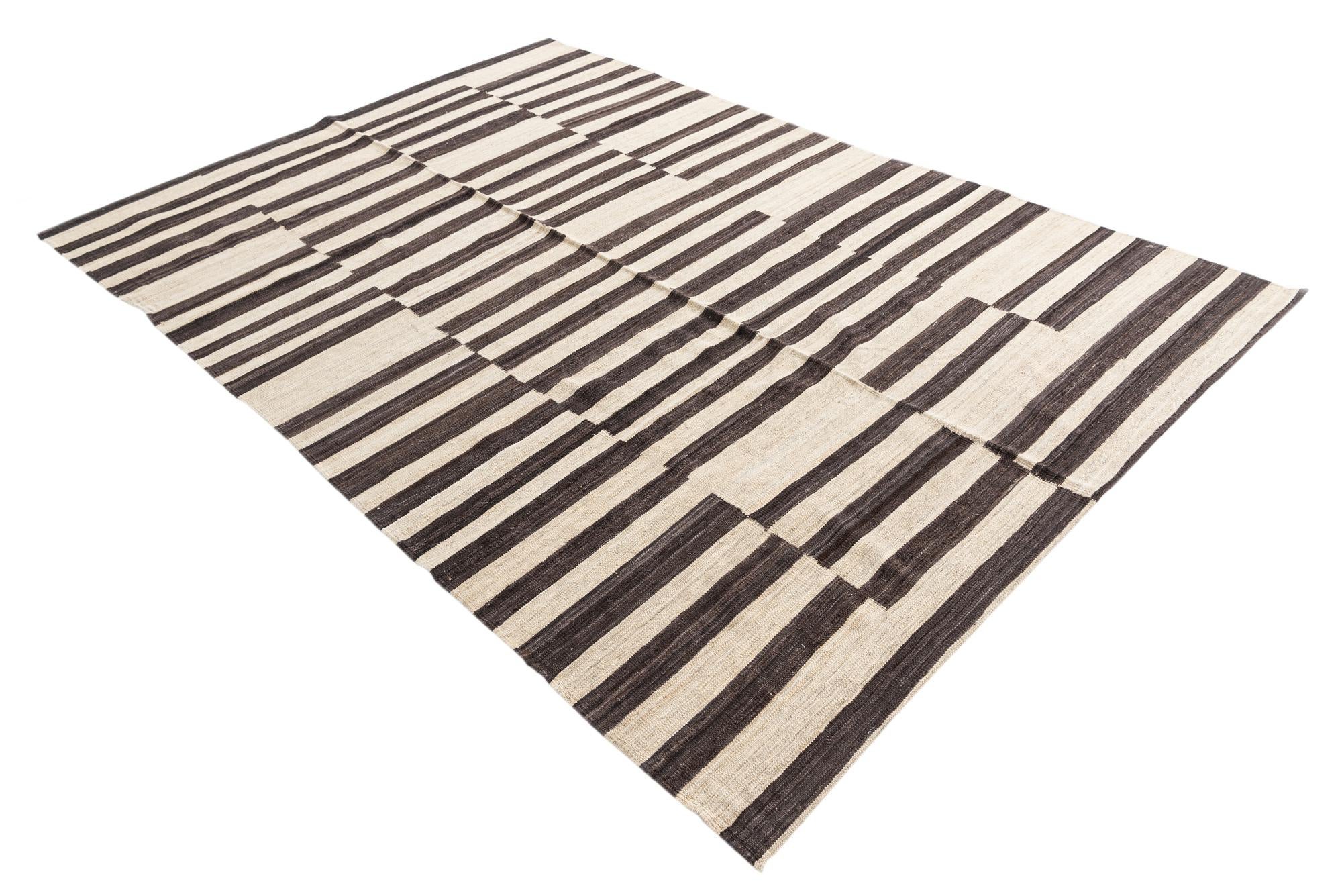 6' 6 x 9' 8 Hand Woven Kilim Modern Wool Rug