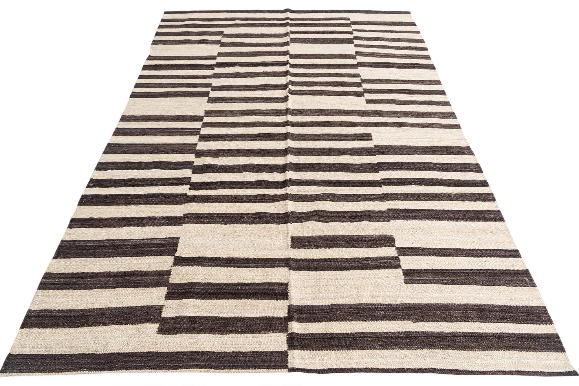 6' 6 x 9' 8 Hand Woven Kilim Modern Wool Rug