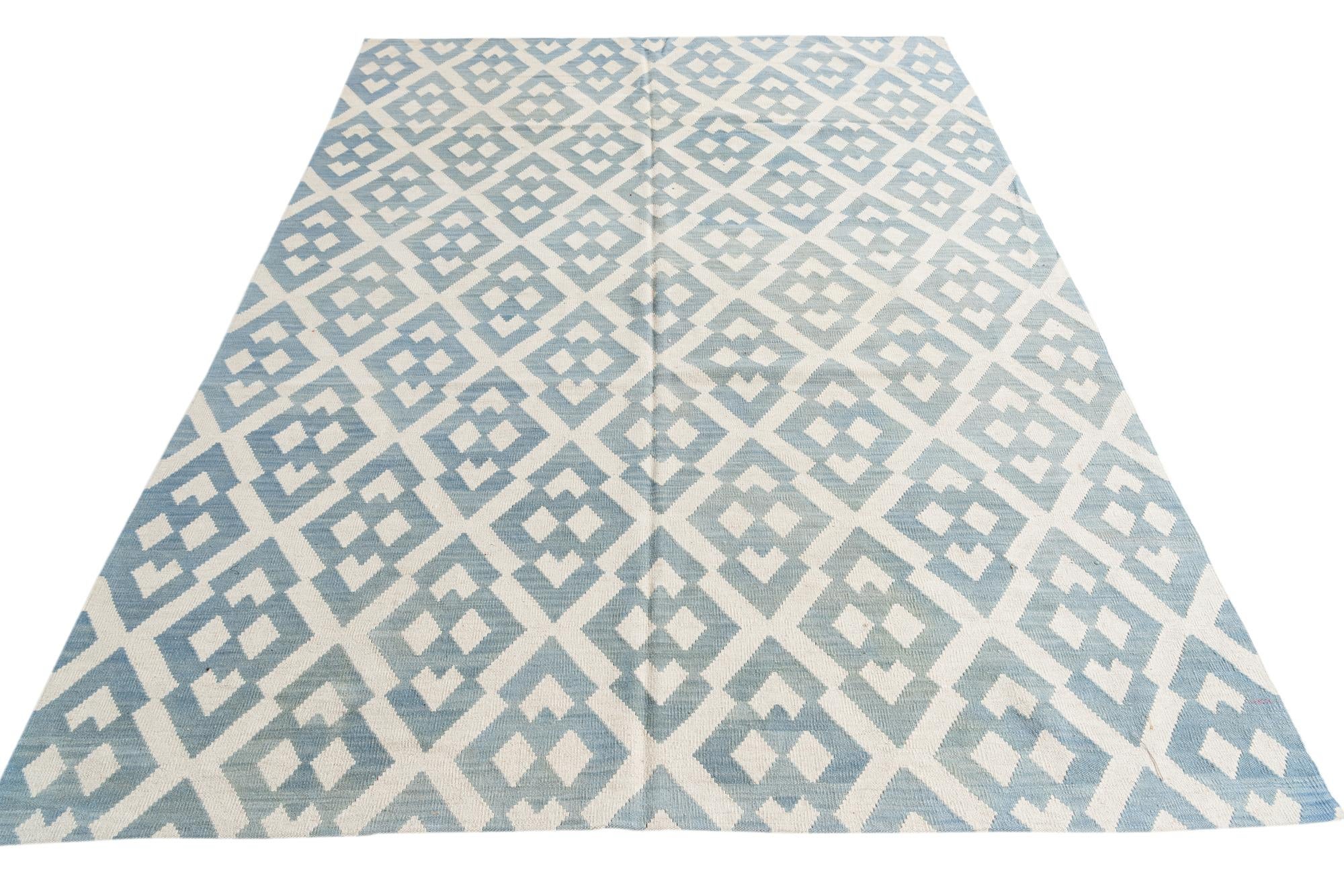 7' x 9' 5 Hand Woven Kilim Modern Wool Rug