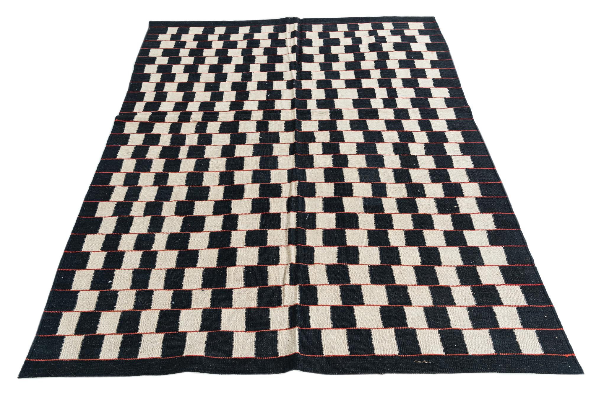 5' 1 x 6' 3 Hand Woven Kilim Modern Wool Rug