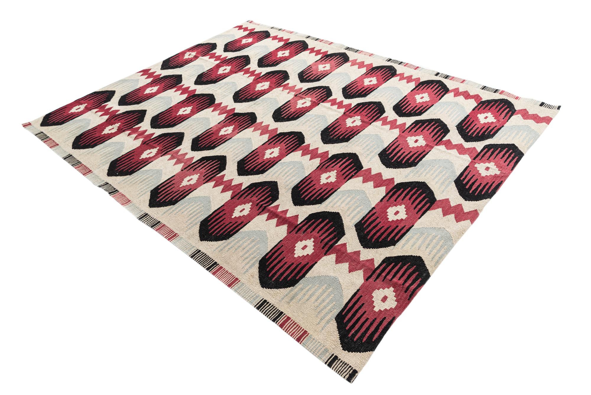6' 4 x 7' 10 Hand Woven Kilim Modern Wool Rug